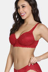Zivame La Flamme Padded Non Wired 3/4th Coverage Lace Bra - Scarlet Smile — thumbnail 3